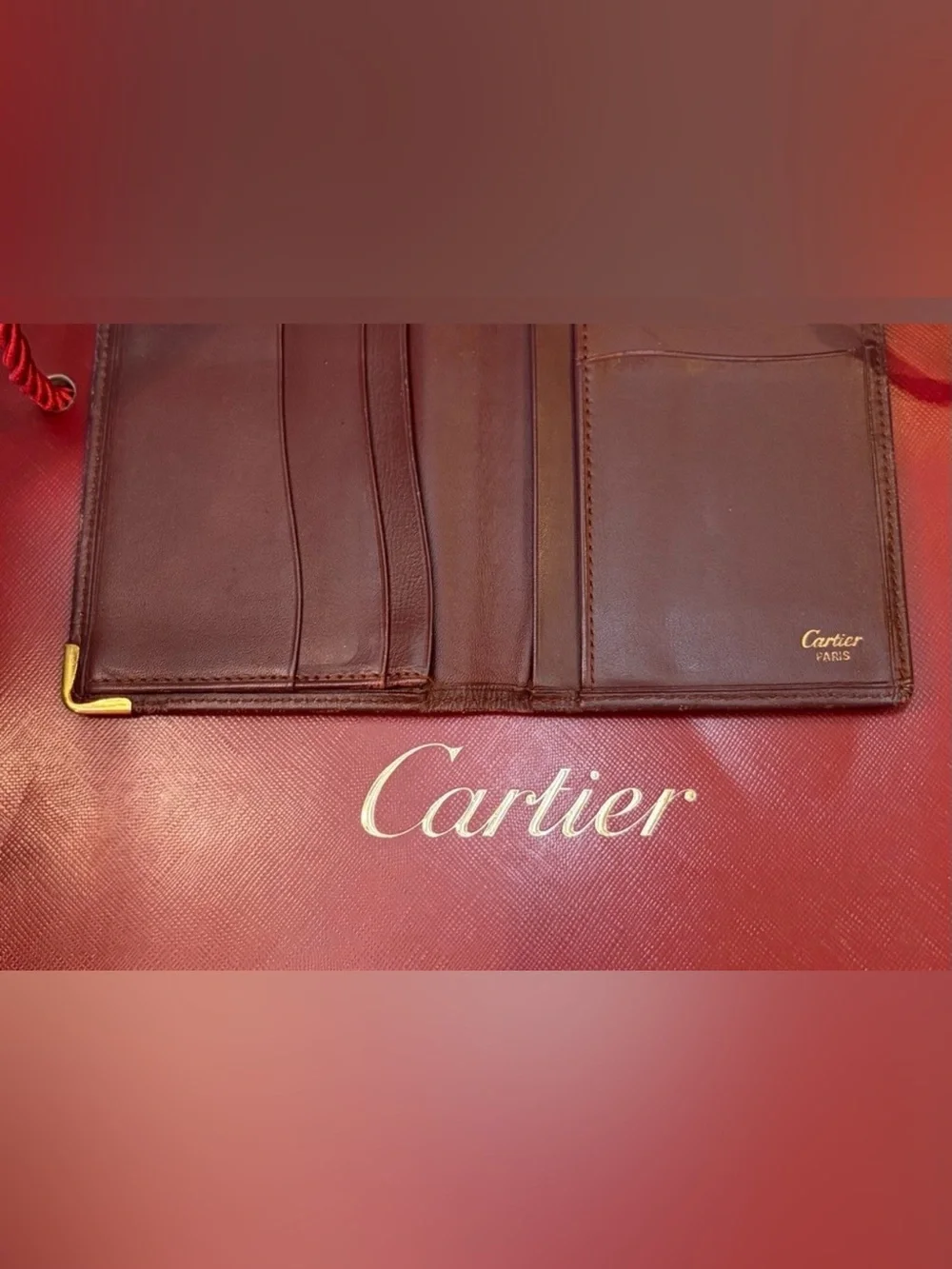 VTG.. CARTIER MUST De CARTIER BORDEAUX CALFSKIN LEATHER LONG WALLET